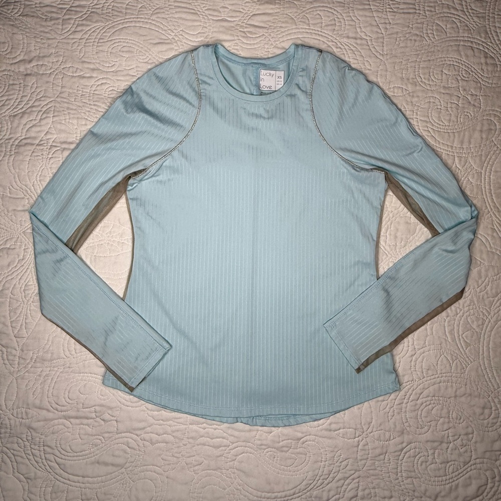 Lucky in Love Tennis Breeze Light Blue Long-Sleeve shirt Size XS Pickleball